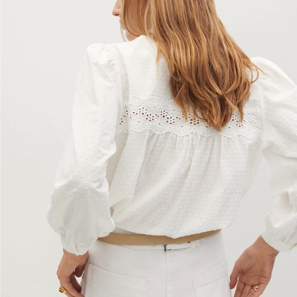 New with tags Mango poplin boho shirt peasant blouse openwork MNG sz xs HP❤️‍🔥 - Picture 3 of 9